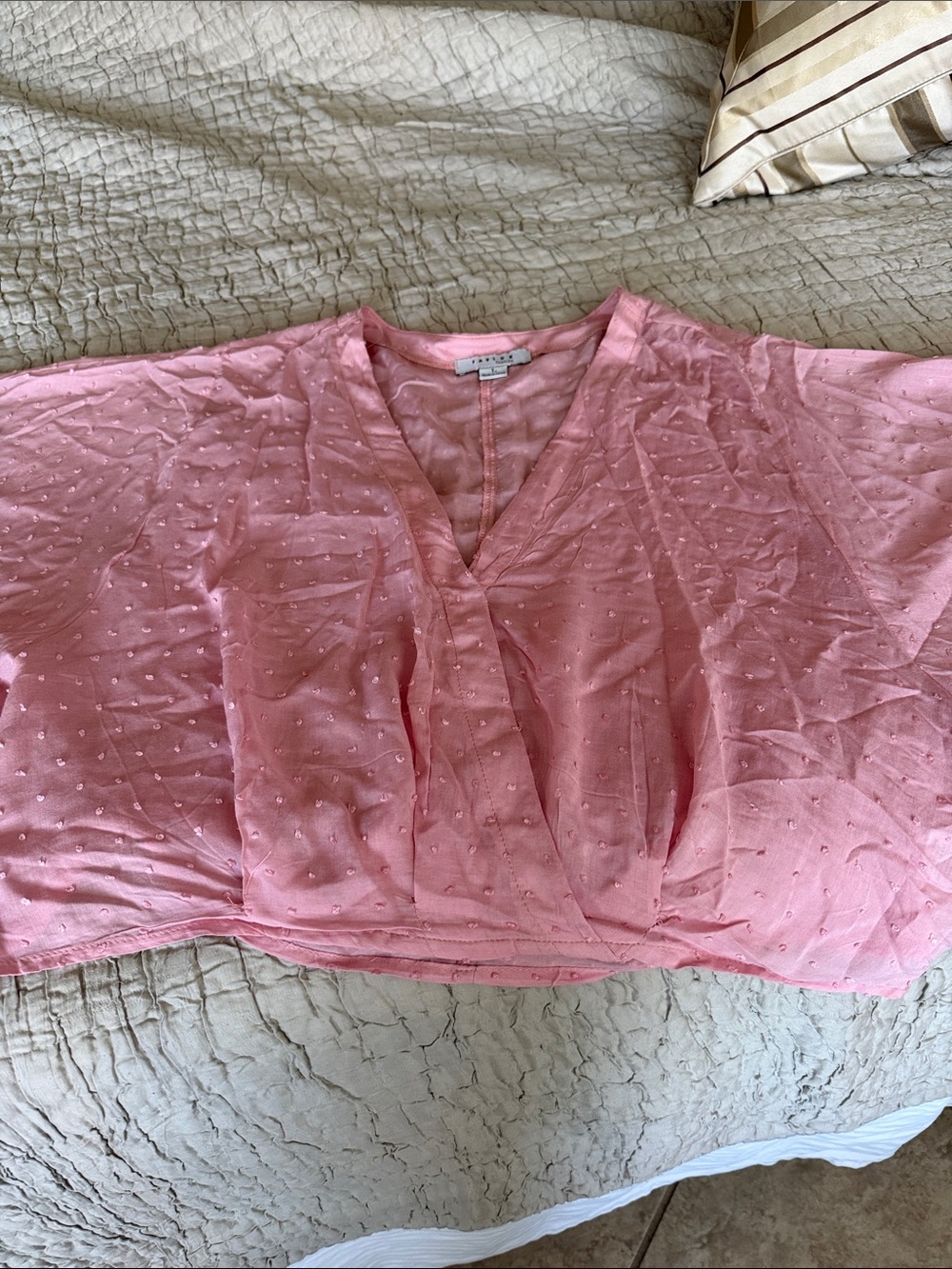 Favlux Pink Swiss Dot V-Neck crop top blouse large